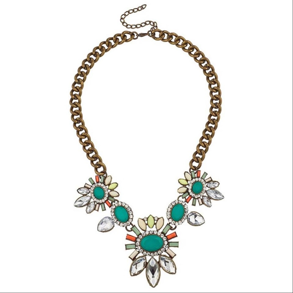 Turquoise Clear Stone Crystal Teardrop Necklace